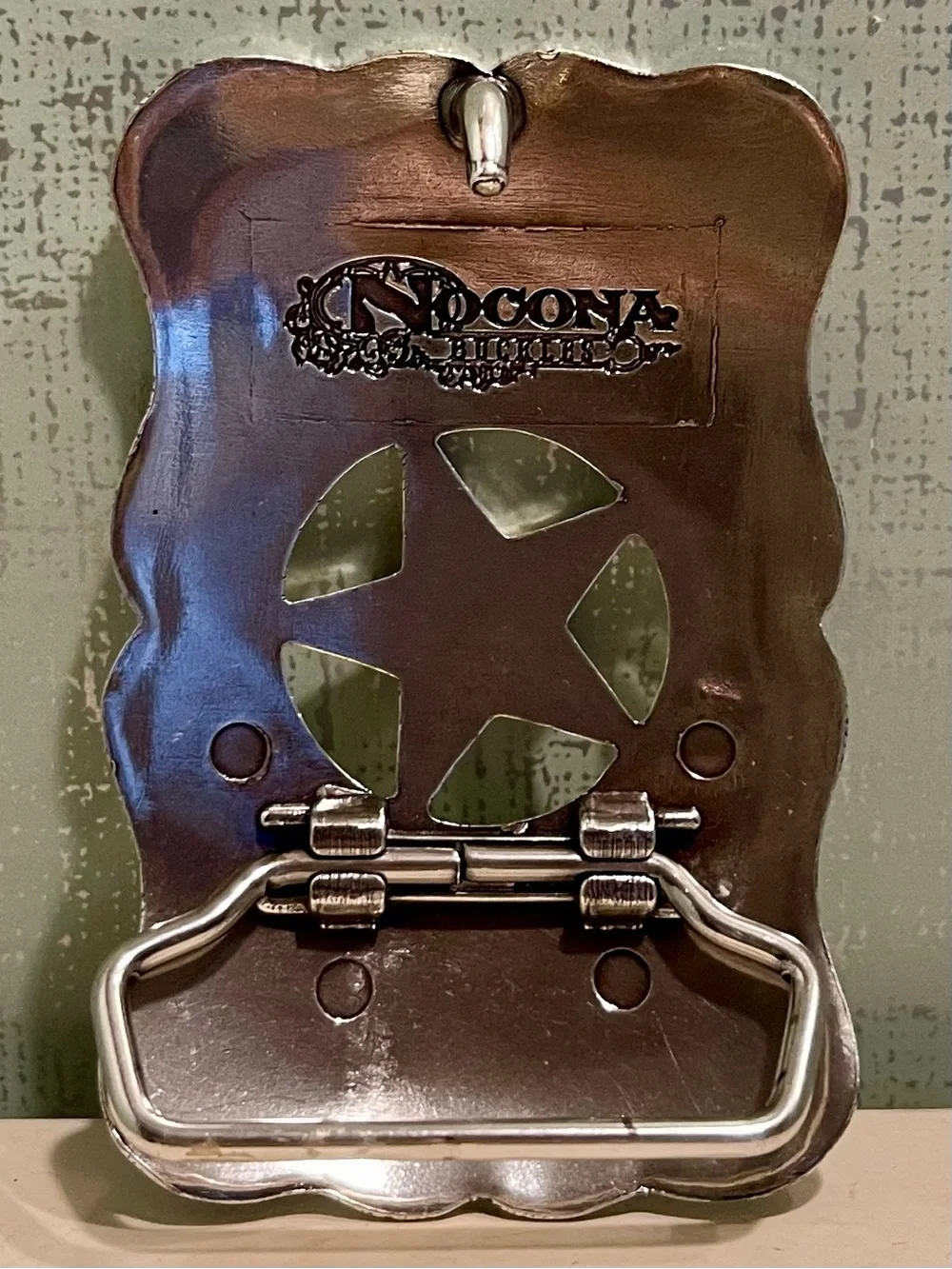 LIKE NEW NOCONA Western Floral Engraved Belt Buckle with Gold Star